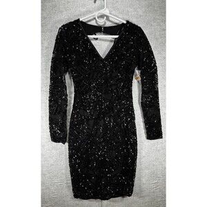 NWT WOW Couture black sequin long sleeve mini New Year's prom Party dress size S